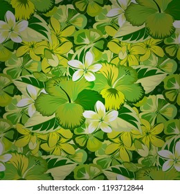 Hand drawn floral texture, yellow, white and green decorative flowers. Vector illustration. Vector seamless colorful floral pattern.