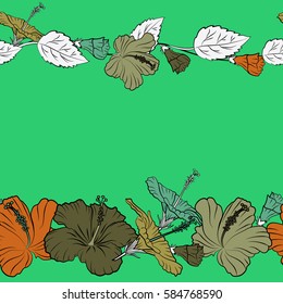 Hand drawn floral texture, yellow and green decorative flowers with copy space (place for your text). Vector illustration. Vector seamless colorful floral pattern.