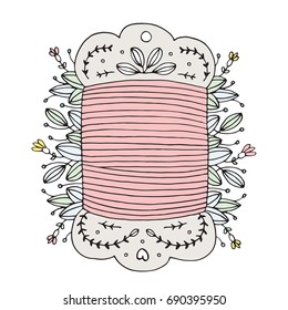 Hand Drawn Floral Thread Card Sewing Vector