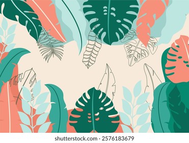 Hand drawn floral Tropical Leaves Frame