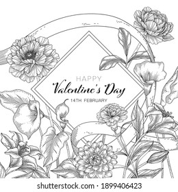 Hand drawn floral valentine's day background.