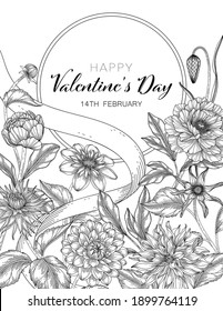 Hand drawn floral valentine's day background.