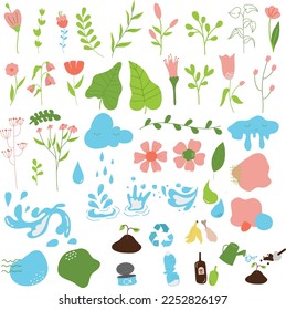 Hand drawn floral and various eco objects for Earth Day elements decoration