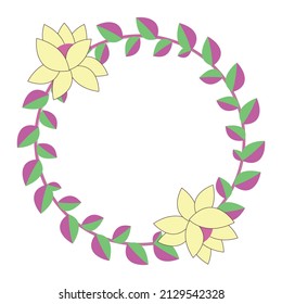 Hand drawn Floral vector frame.  wreath with leaves