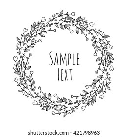Hand drawn floral vector illustration. Vintage decorative wreath. Ornamental round lace.