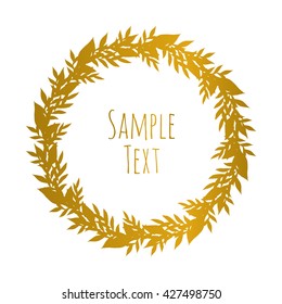 Hand drawn floral vector illustration. Vintage decorative gold wreath. Ornamental round lace.