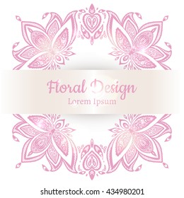 Hand drawn floral vector illustration. Vintage decorative wreath. Ornamental round lace. lotus
