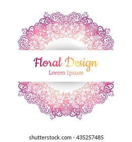 Hand drawn floral vector illustration. Vintage pink decorative wreath. Ornamental round lace.