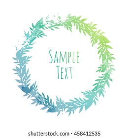 Hand drawn floral vector illustration. Vintage decorative wreath. Ornamental round lace. Watercolor brush stain.