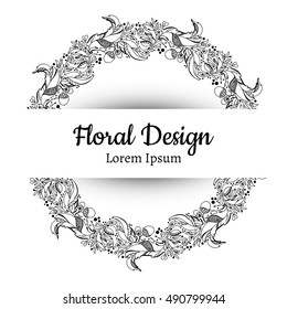 Hand drawn floral vector illustration. Vintage decorative wreath. Ornamental round lace.