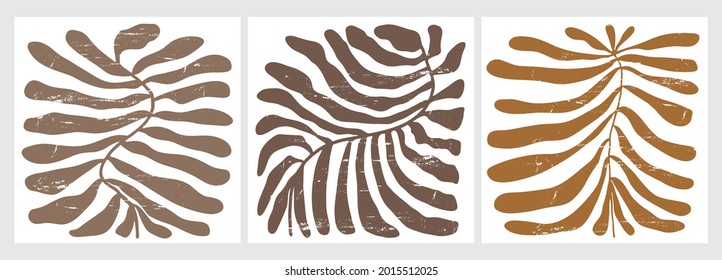 Hand Drawn Floral Vector Illustrations with Grunge Brown Twigs on a White Background. Simple Infantile Style Abstract Modern Print. Minimalist Art ideal for Poster,Card, Decoration.