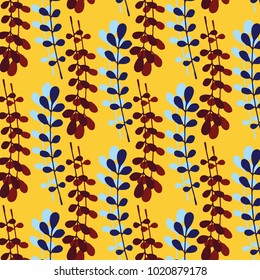Hand drawn floral vector pattern in yellow, blue and red colors palette