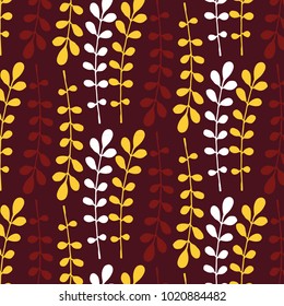 Hand drawn floral vector pattern in yellow, white and red colors palette
