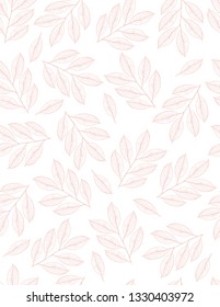 Hand Drawn Floral Vector Pattern. Delicate Romantic Garden Illustration. Pink Twigs a White Background. Lovely Repeatable Floral Design. Sketched Single Tree Branches.