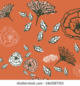 Hand drawn floral vector pattern background