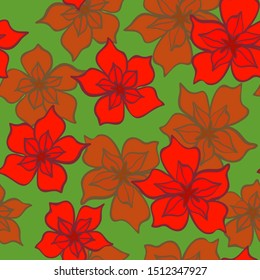 Hand drawn floral vector seamless pattern. Red flowers background.