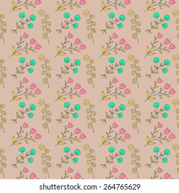 Hand drawn floral vector seamless pattern for scrapbooking, fabric and wallpapers.