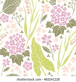 Hand drawn floral vector seamless pattern.