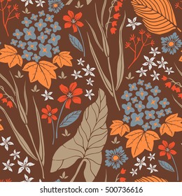 Hand drawn floral vector seamless pattern.