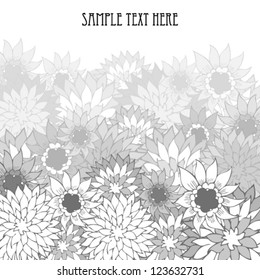 Hand drawn floral vintage background with set of different flowers. Black and white. No transparency.