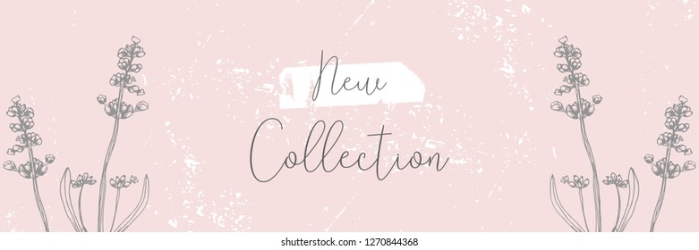 Hand drawn floral vintage pastel pink spring banner background