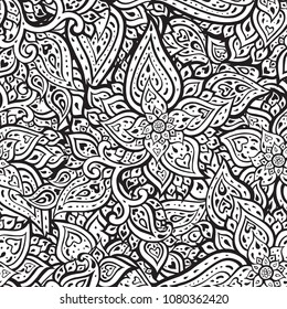 Hand Drawn Floral vintage Pattern. Seamless background. Vector illustration