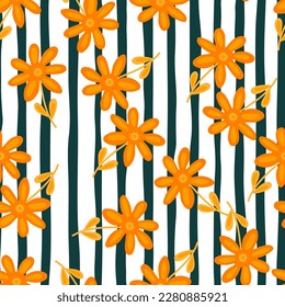 Hand drawn floral wallpaper. Cute flower seamless pattern. Naive art style. Simple design for fabric, textile print, wrapping, cover. Vector illustration