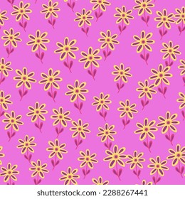 Hand drawn floral wallpaper. Cute flower seamless pattern. Naive art style. Simple design for fabric, textile print, wrapping, cover. Vector illustration