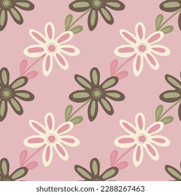 Hand drawn floral wallpaper. Cute flower seamless pattern. Naive art style. Simple design for fabric, textile print, wrapping, cover. Vector illustration