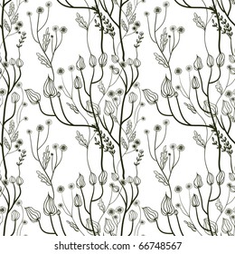 Hand drawn floral wallpaper. Seamless