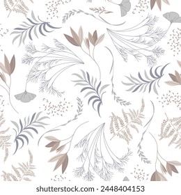 Fondo de pantalla floral dibujado a mano con un conjunto de diferentes flores. Se puede utilizar como Fondo de pantalla sin costura, textil, papel de embalaje o fondo. Vector