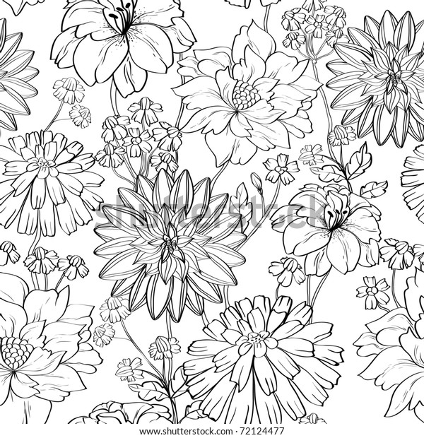 Hand Drawn Floral Wallpaper Set Different Stock Vector Royalty Free 72124477