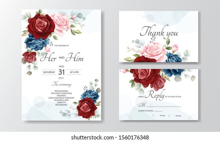 tarjeta de invitación de boda floral dibujada a mano