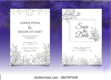 Hand drawn floral wedding invitation template