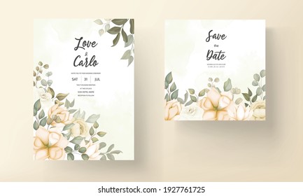 Hand drawn floral wedding invitation card template