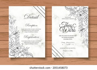 Hand Drawn Floral Wedding Invitation Card Template