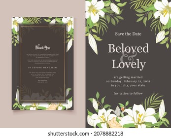 Hand drawn floral wedding invitation card template