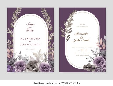 Hand drawn floral wedding invitation card template. Floral watercolor background for social media post template, jewelry product display, fashion advertising