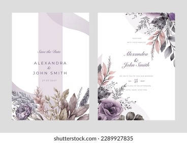 Hand drawn floral wedding invitation card template. Floral watercolor background for social media post template, jewelry product display, fashion advertising