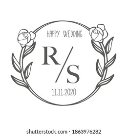 Hand drawn floral wedding logo template
