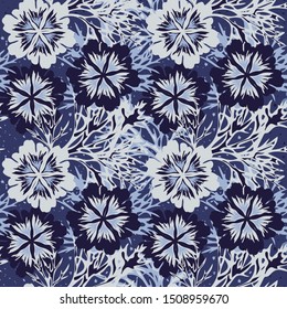 Hand drawn floral winter seamless pattern. Frost patterns. Floral seamless pattern with blue frosty flowers. Vector winter holiday illustration. Winter seamless pattern in blue colors