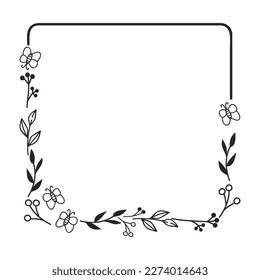 Hand drawn floral wreath. Botanical frames of wild flowers, herbs, branches for wedding decoration, design projects. Vector illustration.
