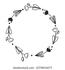 Hand drawn floral wreath. Botanical frames of wild flowers, herbs, branches for wedding decoration, design projects. Vector illustration.