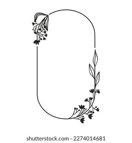 Hand drawn floral wreath. Botanical frames of wild flowers, herbs, branches for wedding decoration, design projects. Vector illustration.