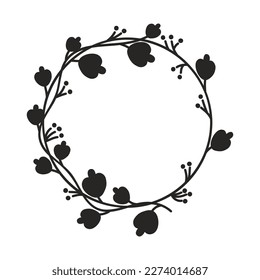 Hand drawn floral wreath. Botanical frames of wild flowers, herbs, branches for wedding decoration, design projects. Vector illustration.