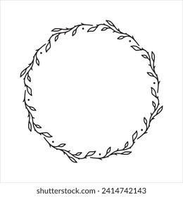 Hand drawn floral wreath. Botanical frames with branches and leaves. Round floral frame for logos, monograms, decorations.