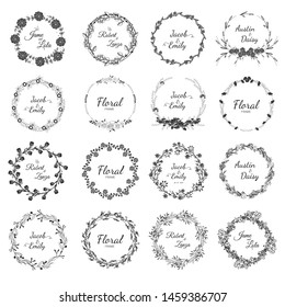 Hand drawn floral wreath collection for wedding, marry card.