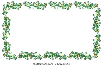 Corona floral dibujada a mano, marcos florales.