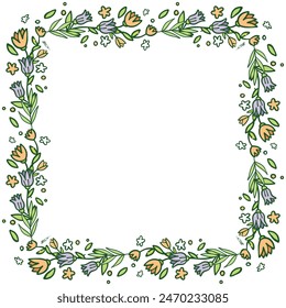 Corona floral dibujada a mano, marcos florales.