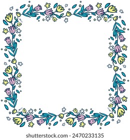 Corona floral dibujada a mano, marcos florales.